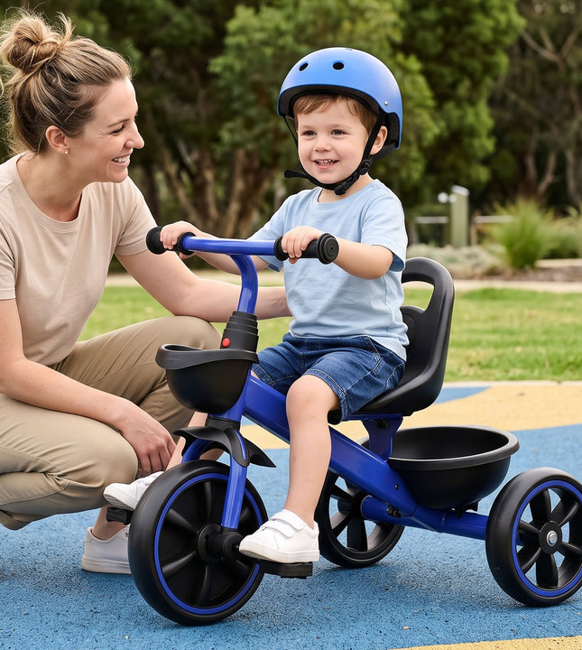 RIGO Tricycle Bike, Kids Bike with 3 wheels, basket Carbon Steel 68cm Blue