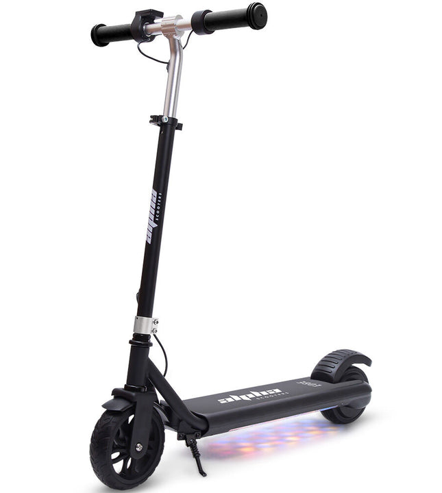 ALPHA Edge Electric Scooter Kids/Teens, 16km/h Max, Adjustable Height, UL Certified, AU Compliant, Dual Brakes, Bluetooth Music, LED, Black