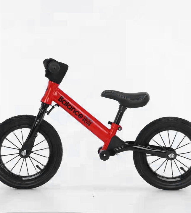 Bike Plus Kids Balance Bike Training Aluminium - Red with Suspension - 12 Rubber Tyres - Foot Pegs -Ride On No Pedal Push