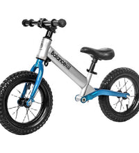 Bike Plus Kids Balance Bike Training Aluminium - Silver with Suspension - 12 Rubber Tyres - Foot Pegs -Ride On No Pedal Push