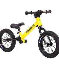 Bike Plus Kids Balance Bike Training Aluminium - Yellow with Suspension - 12 Rubber Tyres - Foot Pegs -Ride On No Pedal Push